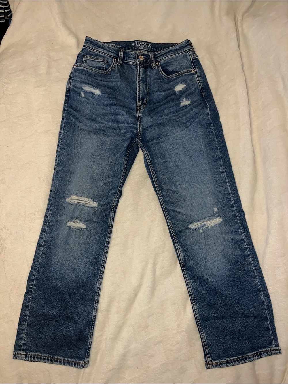 Arizona Jean Company Men’s Straight Fit Distressed Dark Blue Jeans